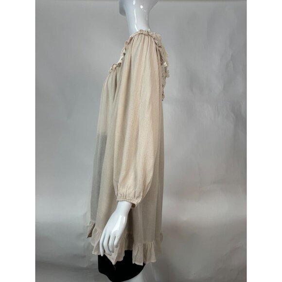 Indigo Soul Natural Rayon & Cotton Tunic With Crochet Yoke & Ruffle Hem X-Large - Picture 6 of 16